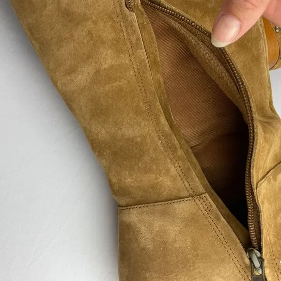 ~ UGG 10 Suede Clog Boots Tan Zip Camel Brown Women Tall Wood Heel Boho HTF Rare - Picture 14 of 14